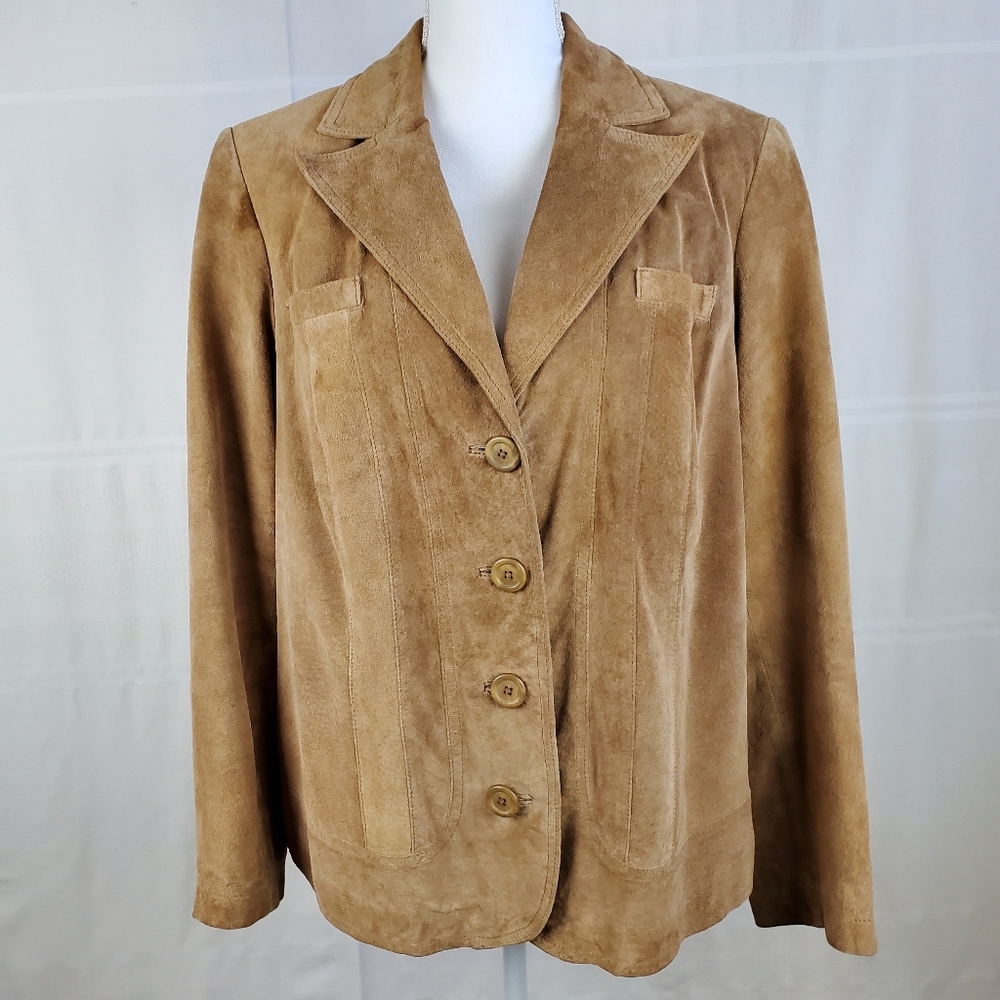 Alfani Tan Suede Leather Blazer Jacket